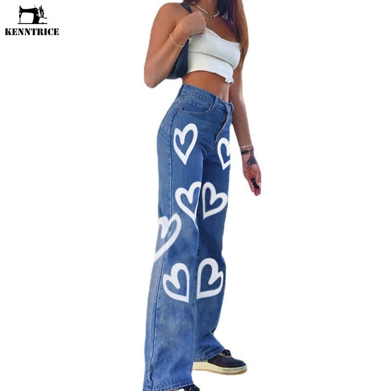 û  õ  Ʈ    Streetwear Ripped Love Heart  μ Wide Leg Jeans Kenntrice 2022
